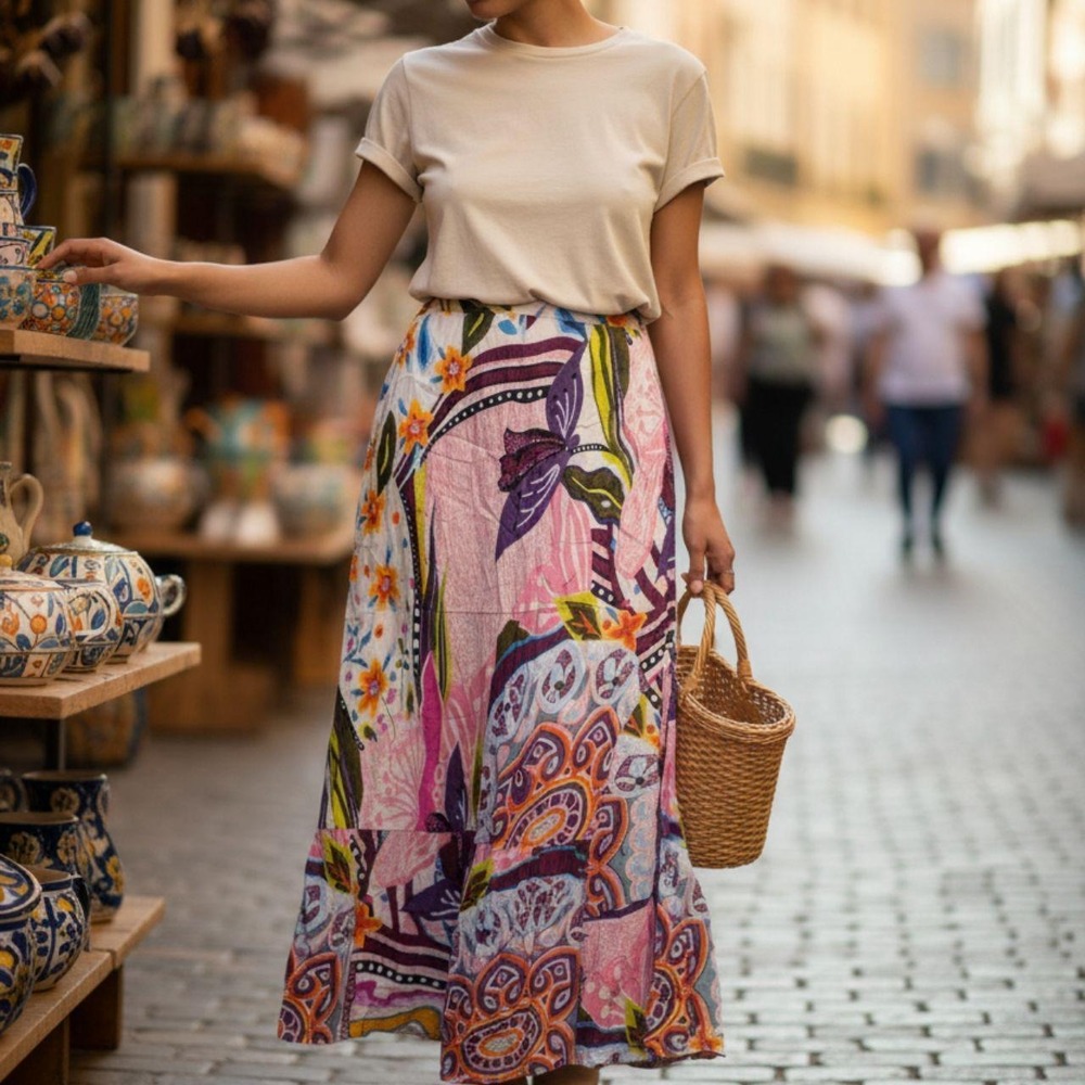 Alexandria‎  Pierce Women's Floral Multicolor Maxi Skirt L 100% Rayon